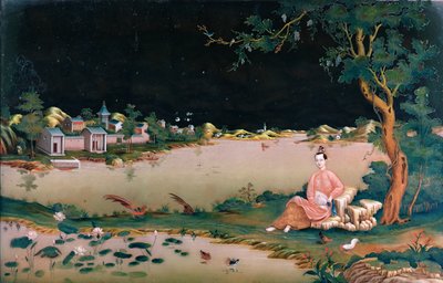 Japanese Mirror Painting Showing a Girl Seated by Japanese School
